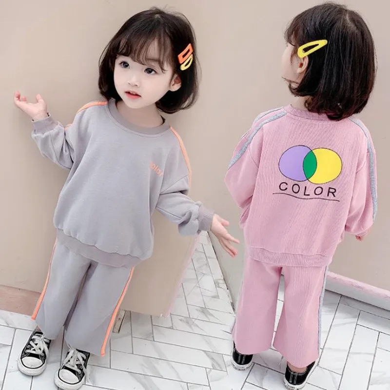 

DFXD 1-8Yrs Girls Clothing Sets Kids Clothes Spring Autumn Casual 2pc Sport Suits Print Full Sleeve Hoodies Tops Loose Pants