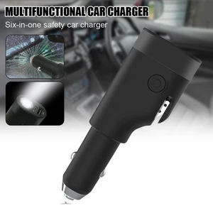 6 in 1 car charger adapter fast charging with led flashlight emergency window breaker belt cutter multi function phone charger free global shipping