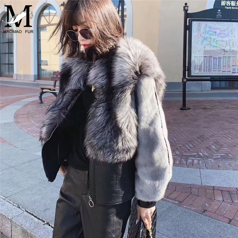 100% Real Fur Coat Women's High Quality Natural Fox Leather Jacket Luxury Whole Skin Mink Sleeve Silver | Женская одежда