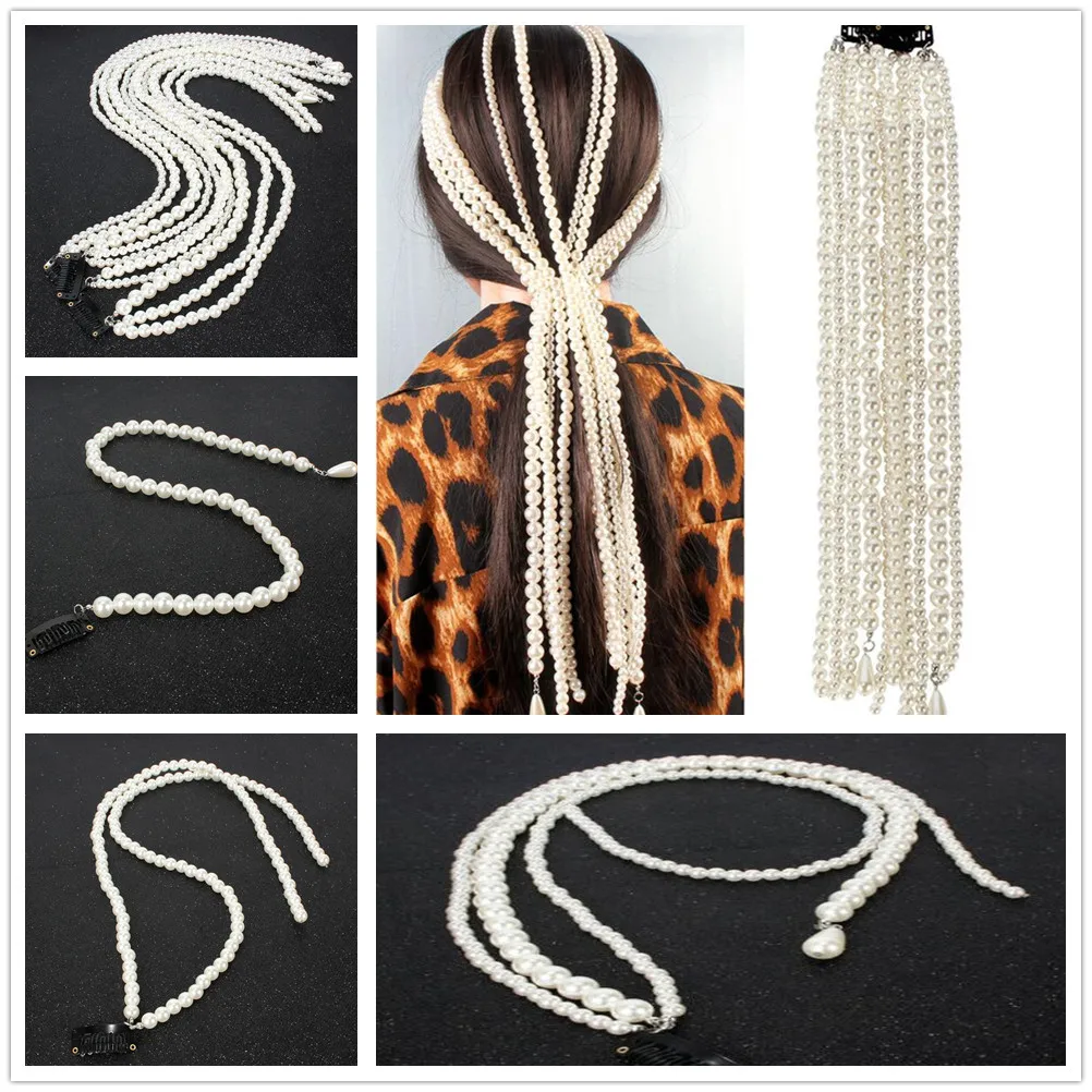 Модный Перламутровый Волосовой Цепь Длинные Подвески для Женщин Одежда для Головы Свадебные Аксессуары Бриллианты.