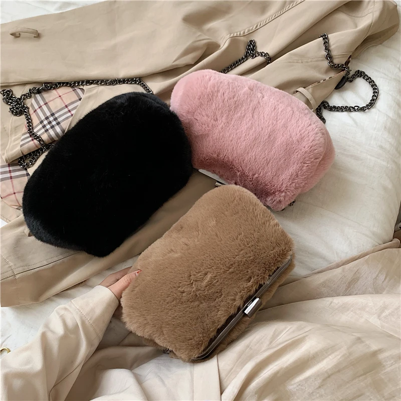 Зимняя винтажная женская сумочка плюшевая искусственная кожа корейская мода