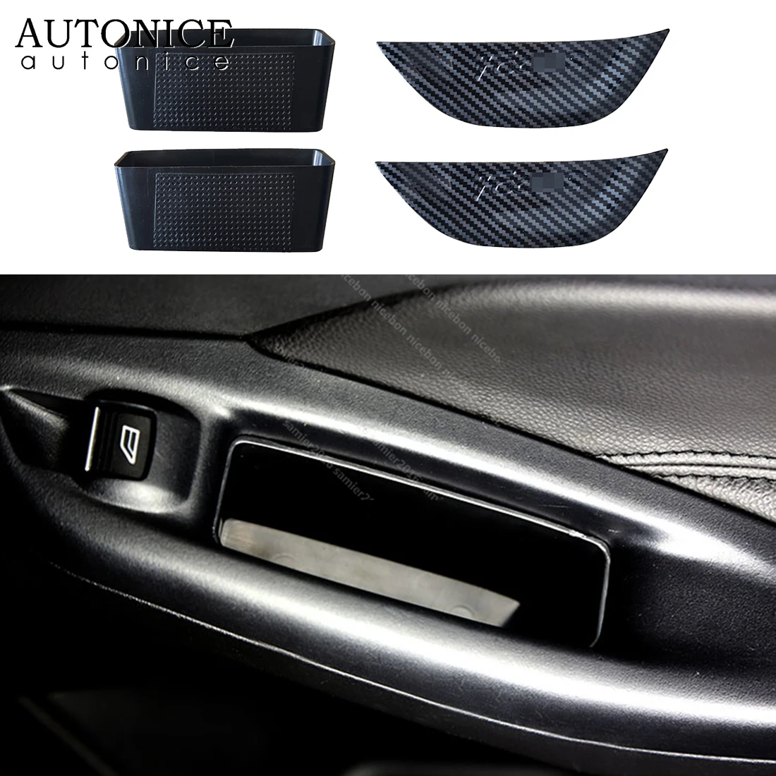 

4pc Carbon Fiber Color Door Armrest Storage Box Trim Fit for Ford Focus MK3 2012 2013 2014 2015 2016 2017 2018 RS ST