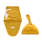 Пеленка и шапка для новорожденных, хлопковый комплект из 2 предметов, одеяло для приема, постельное белье, милый мультяшный спальный мешок для младенцев 0-6 мес.