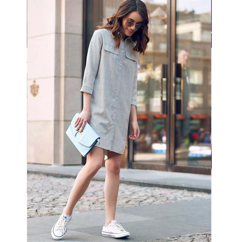 Женское винтажное клетчатое прямое платье с принтом офисное женское отложным