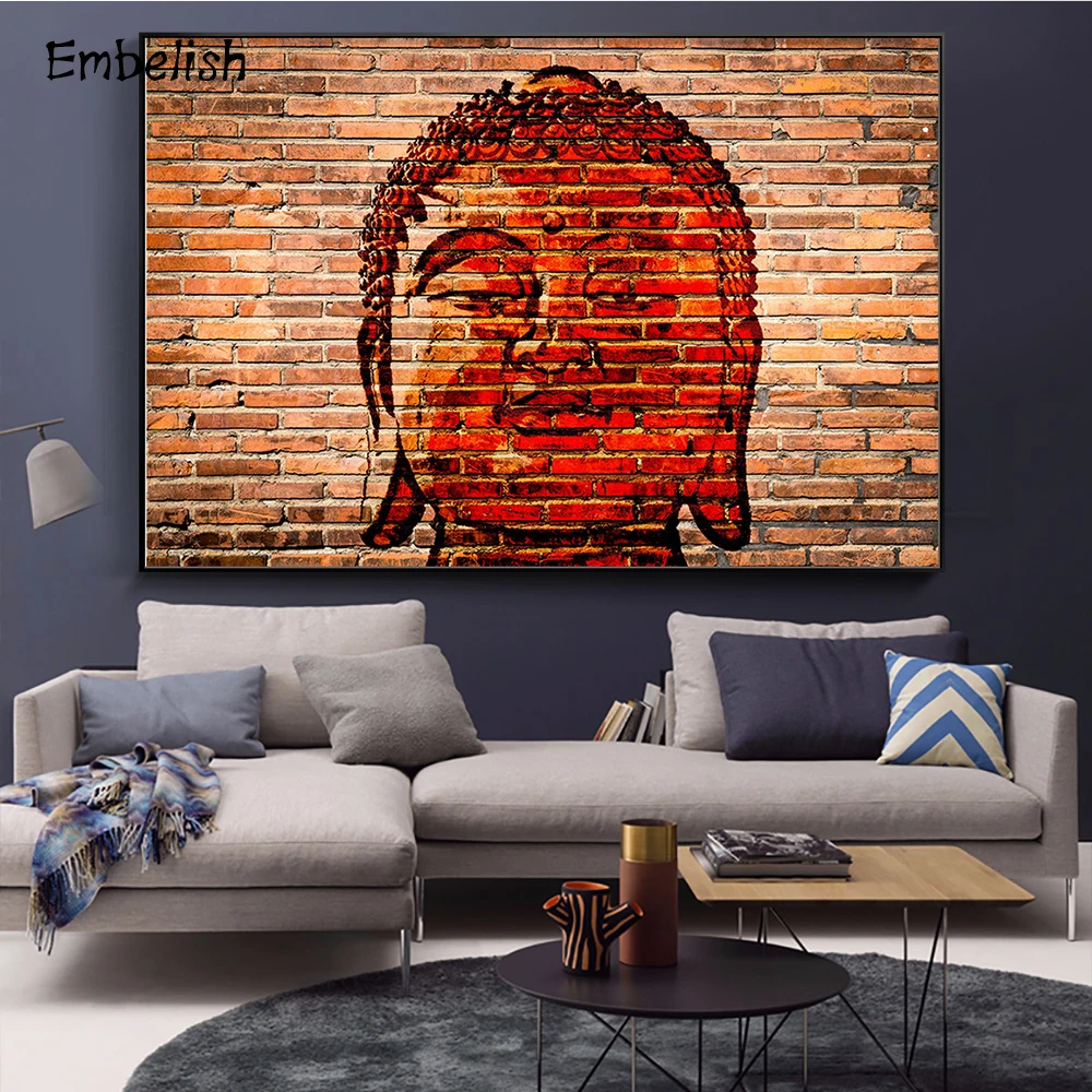 

1 Pieces Graffiti Buddha Statue Head On The Wall Pictures For Living Room Modern Home Decor Posters HD Canvas Paintings