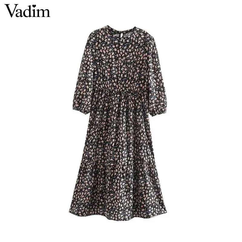 Vadim женское модное платье миди с цветочным узором длинным рукавом прямое