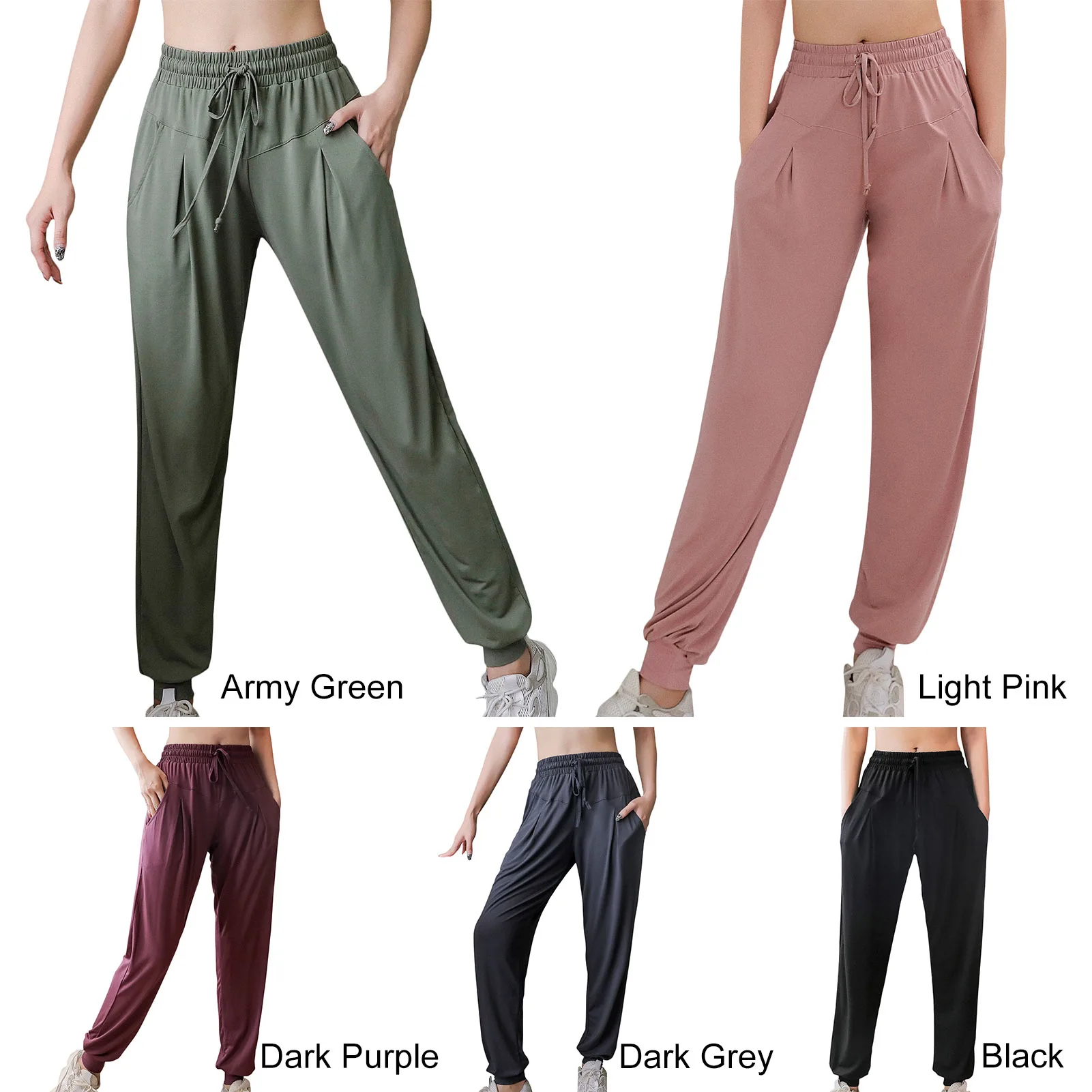 

Autumn Winter Women Fitness Pants Quick Dry with Pockets Drawstring Elastic Waist Trouser Gym Joggers Casual Pans