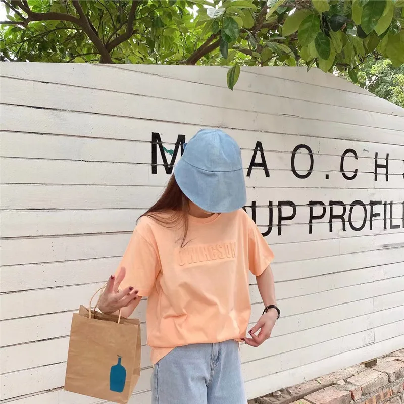 

2021 Summer New Plus Size Loose Solid Bottoming Shirt Cotton Pressed Letters Simple Top Tee Student Short Sleeve T-shirt