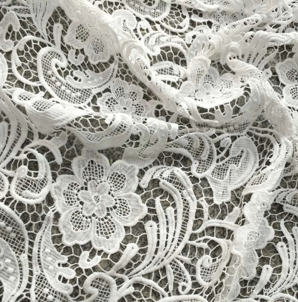 Изысканная гипюровая ткань вышивальный шнур кружева белого цвета для шитья
