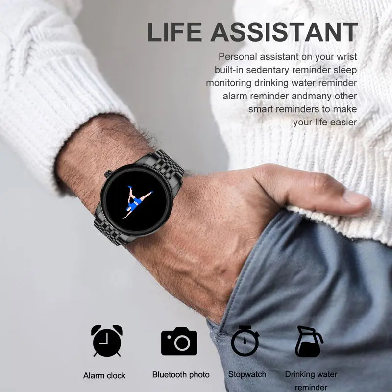 

LIGE2020 New Smart Watch Heart rate Blood oxygen Information reminder Waterproof sports Full touch screen Stainless steel watch