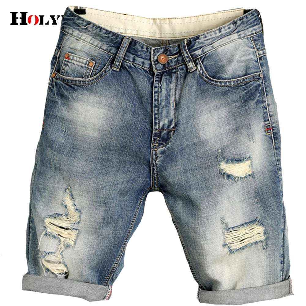 

Holyrising Vintage Men Denim Shorts Leisure Man Hole Ripped Jeans For Men Cotton Loose Short Homme Male Brand Clothing 19145-5