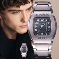 mens large dial wine barrel square titanium gold business leisure quartz wrist watch mens watch