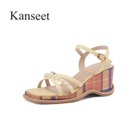 kanseet women sandals 2021 new arrival hot sale pearls decoration summer handmade fashion wedges party dress daily female shoes