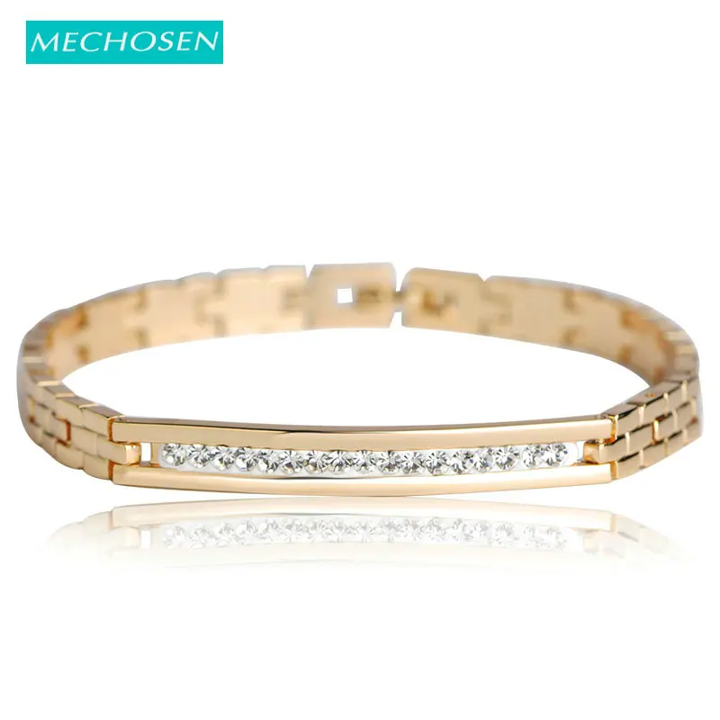 Модные часы MECHOSEN браслет с цепочкой и австрийским кристаллом золотой цвет медь