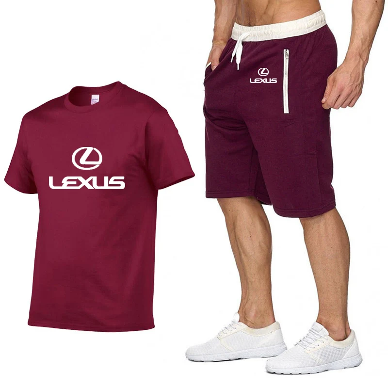 

New Summer Lexus Car Logo Printed Fashion casual Comfortable High Quality Cotton Men's T-Shirt+Pants Suit 2Pcs