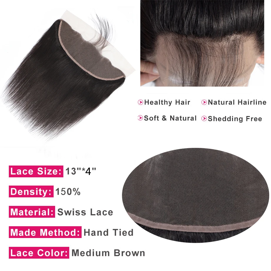 Бразильские прямые волосы на сетке Фронтальная застежка с детскими волосами 10-18