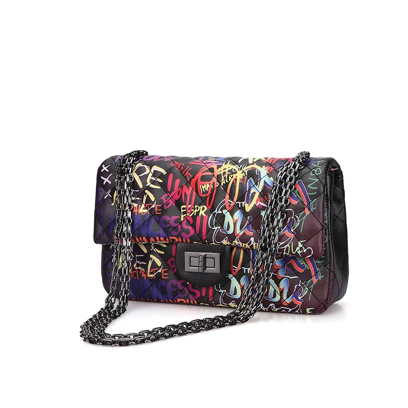 

High Quality Chain Pu Leathet Crossbody Bags for Women Fashion Laides Handbags Graffiti Shoulder Bag Casual Female Messenger Bag