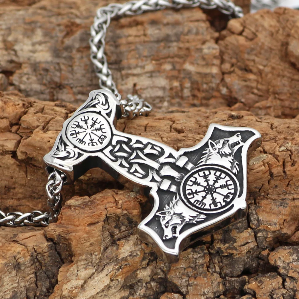 Скандинавский Викинг из нержавеющей стали Тор молот Мьёльнир odin wolf vegvisir кулон ожерелье с валкнутом подарочный пакет