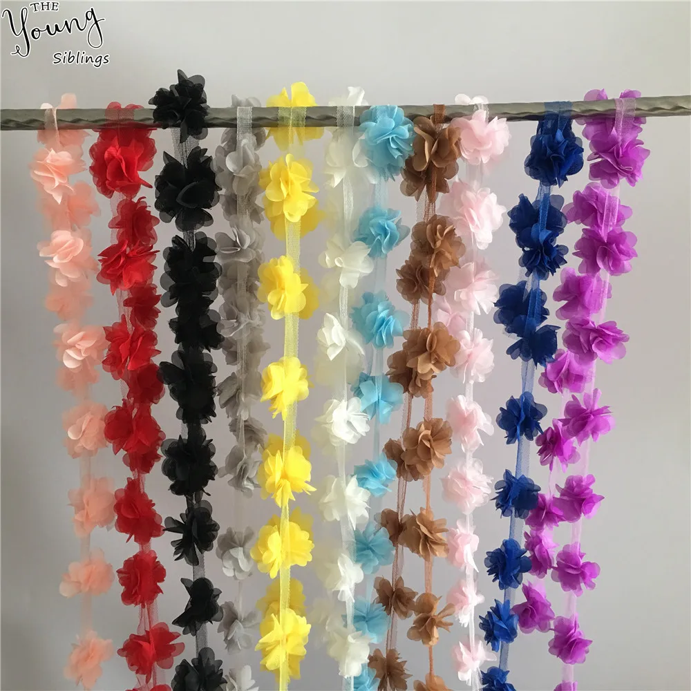 1 ярд разноцветные красивые шифоновые 3D кружевные цветы кружевная отделка ткань