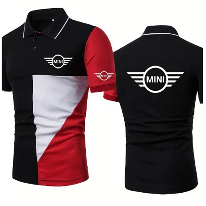 

2021Summer Men's polo shirt MINI Car Logo Printing lapel short sleeve high quality cotton Harajuku Splicing Raglan Men's tops