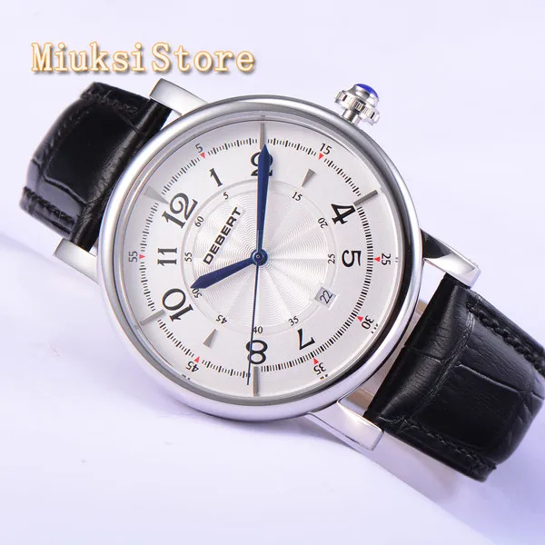 Мужские наручные часы deger черный кожаный ремешок 43 мм с синими ручками чехол из