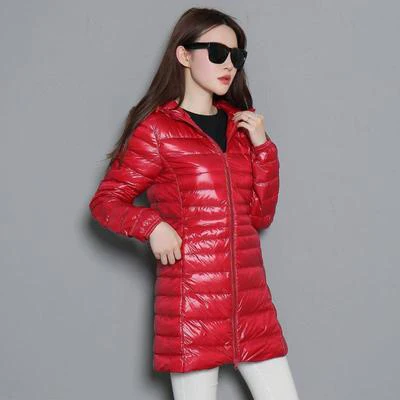 red 7XL, зимняя женская парка на белом утином пуху, яркие цвета, мягкие куртки, Женская длинная куртка на утином пуху, верхняя одежда, ультралегкие пальто с капюшоном, U542 - Цвет: red
