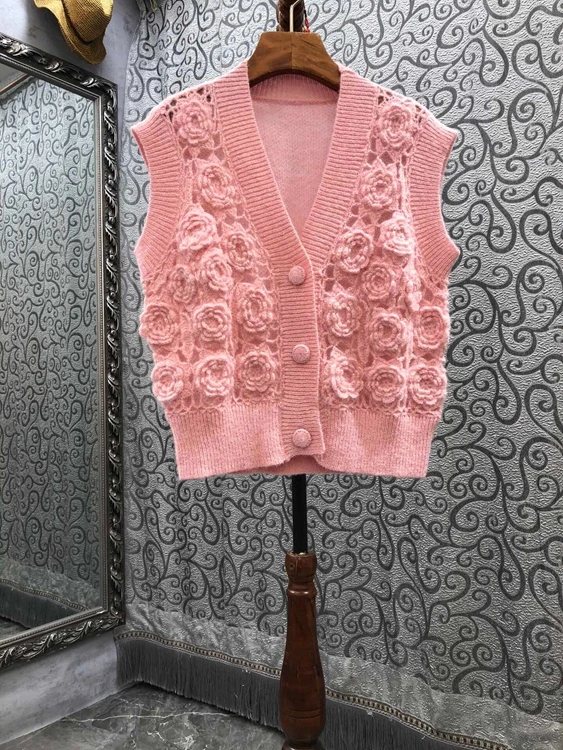 

2021 new women fashion sexy sleeveless disc flower waistcoat sweater 912