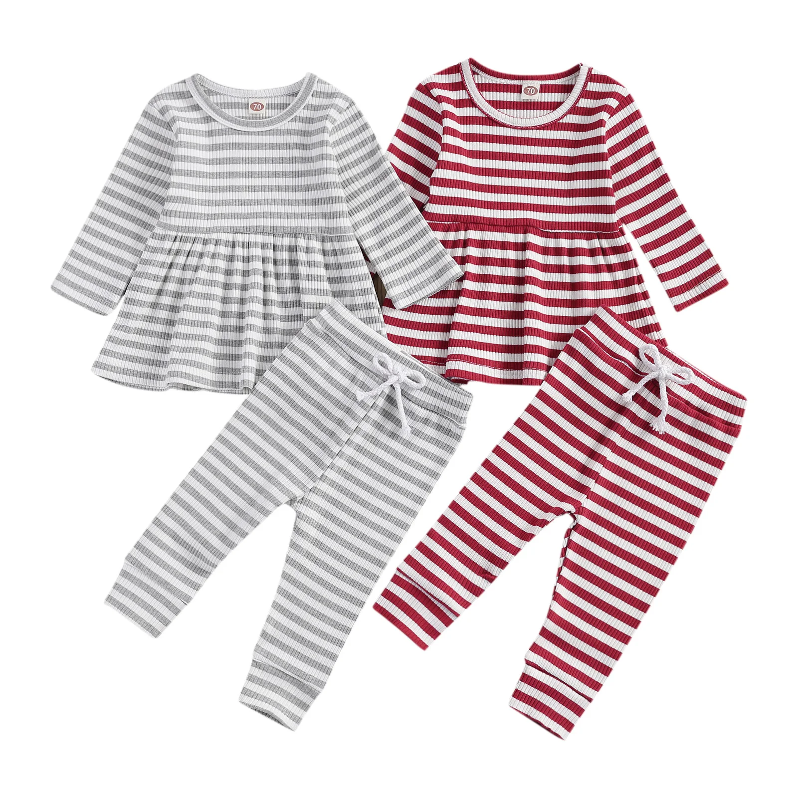 

Baby Girl's Clothing Set Stripe Long Sleeve Round Neck Tops and Pants 2pc Set