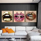 Современные скандинавские современные золотые губы сексуальные бриллианты Сияющие женщины холст картина фотография для дома