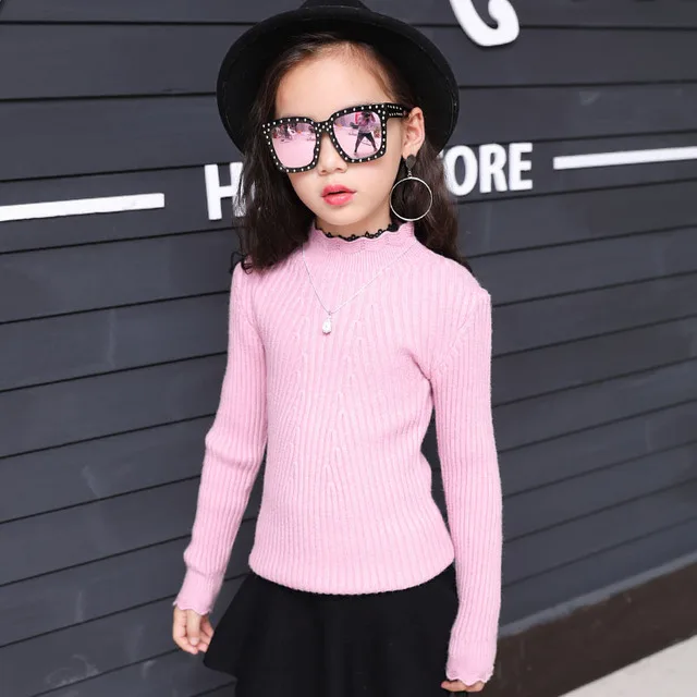 

Rlyaeiz Girls Winter Turtleneck Sweater Clothes 2019 Autumn Sweet Knitwear Pullover Long Sleeve Knitted Solid Kids Sweaters