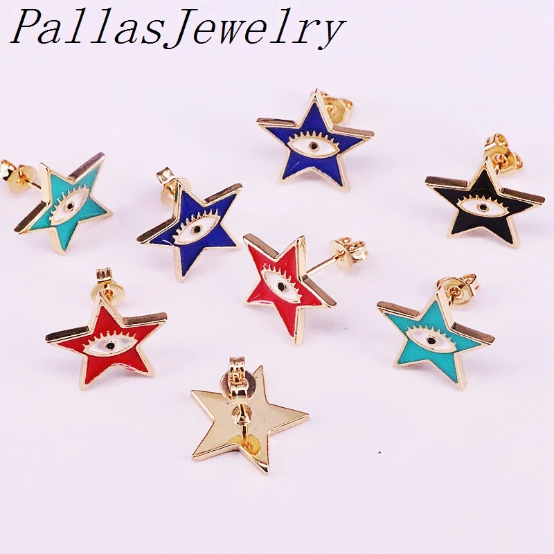 

10Pairs 15mm Enamel Eyes Star Stud Earrings Fashion Jewelry For Women Bridal Engagement Earring