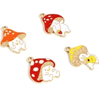 10 pcs metal enamel mushroom charms gold color cartoon cute mushroom pendants for diy earrings jewelry finding accessories
