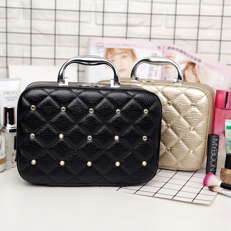

Hot Sale Women Beauticians Cosmetic Bags Travel Handbags PU Leather Organizer Makeup Bag Wash Bags Make Up Elegant Cosmetic Case