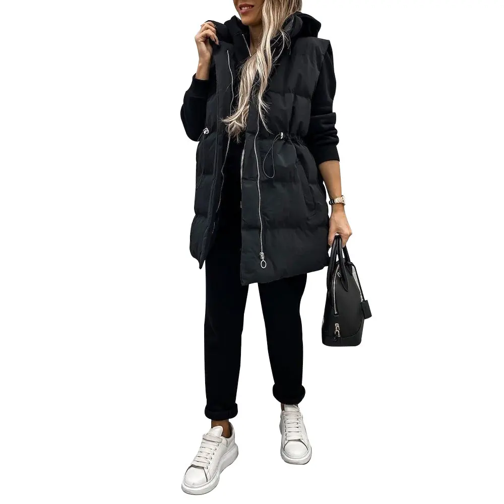 Elegant Fashion Women Solid Color Sleeveless Coat Waistcoat Waist Jacket Vest Down Padded Zipper Jackets Outwear Warm Lady Gilet