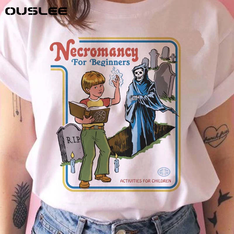 OUSLEE Death Demon Harajuku T Shirt Women Summer Satanist T-shirt Female Casual Evils Fairy Series Top Tees Streetwear Tee Shirt