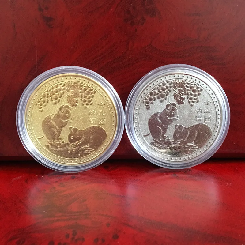 Памятная монета 2020 года крысы 1 шт. сувенирная с китайским зодиаком Посеребренная