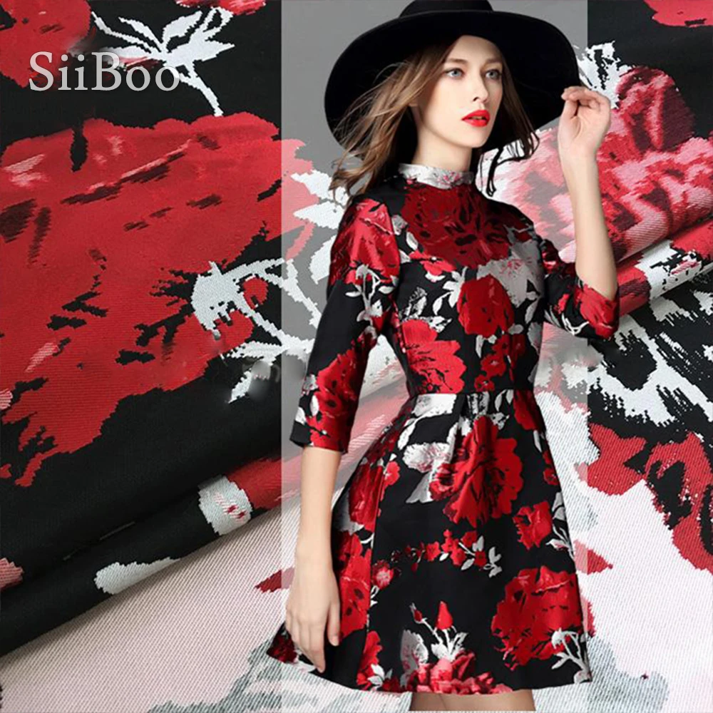 

American style luxury blue red yellow floral jacquard brocade fabric for autumn spring dress coat tissue FREE SHIPPING SP2640