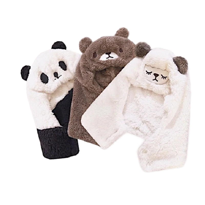 

Kawaii Cartoon Bear Warm Fleece Hat With Neck Cover Soft Girl Cute Lamp Plush Winter Hat Sweet Lovely Ins Wind HotSell Women Hat
