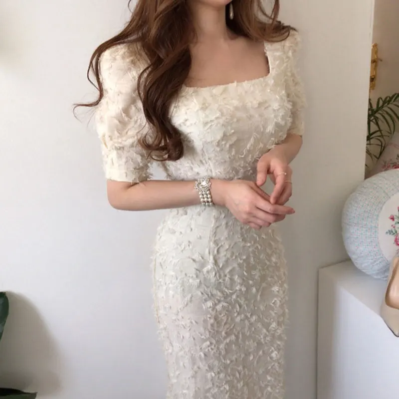 Женское платье средней длины в Корейском стиле облегающее с квадратным