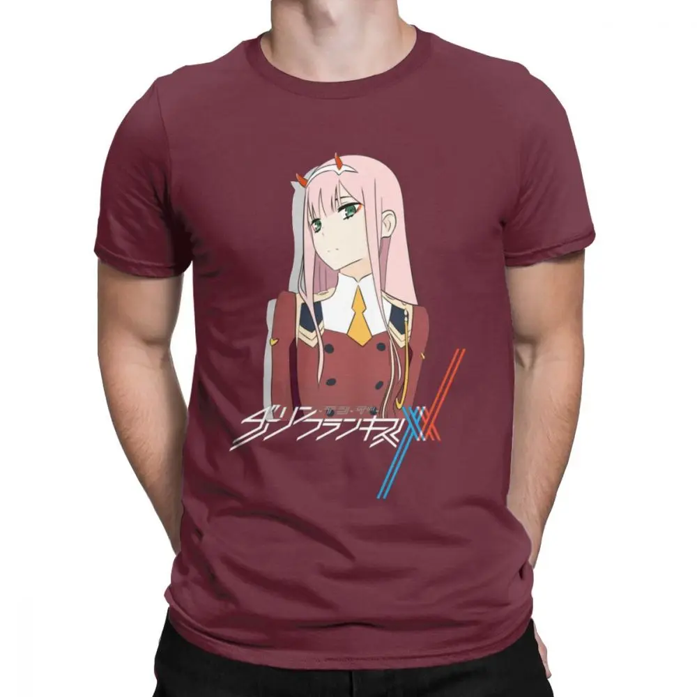 Darling In The Franxx 02, Мужская футболка, винтажные футболки, хлопок, с коротким рукавом, японская анимация, футболка, Новое поступление, топы - Цвет: Бургундия