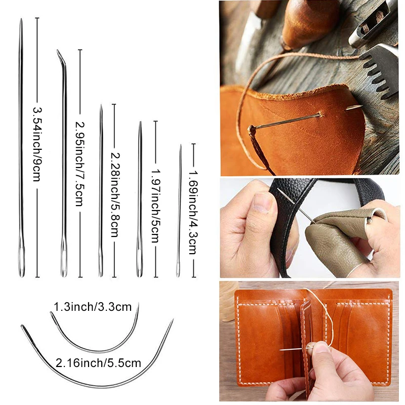 

MIUSIE 7pcs/Set Leathercraft DIY Leather Hand Repair Curved Sewing Needles Leather fur Stainless Steel Pin Stitch Needlework Kit