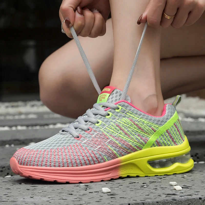 Women Tennis Shoes Air Cushion Breathable Mesh Sneakers Fitness Trainers Sports Shoes Female Walking Height Increase Casual Shoe
