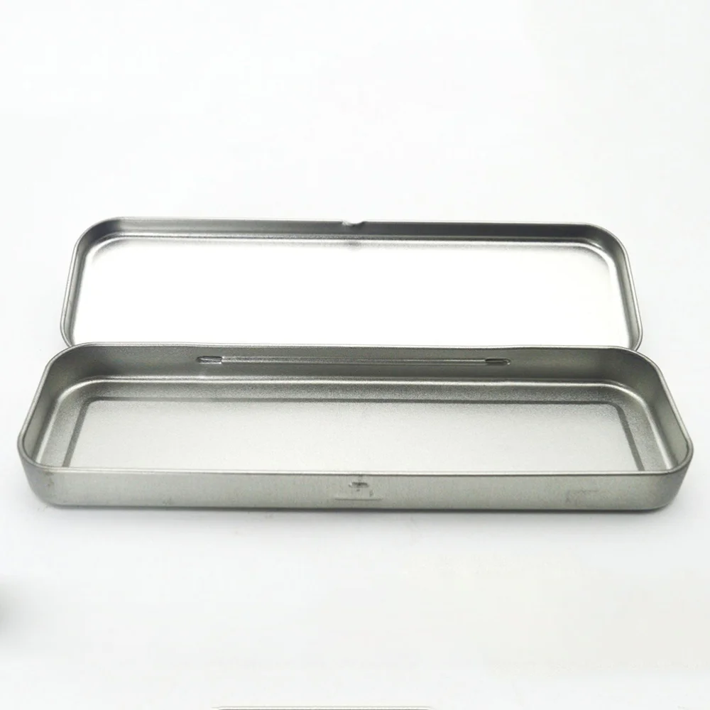 

1pc Pencil Case Iron Tinplate Frosted Single-layer Pencil Case Rectangular Metal Pen Box for Students (Silver