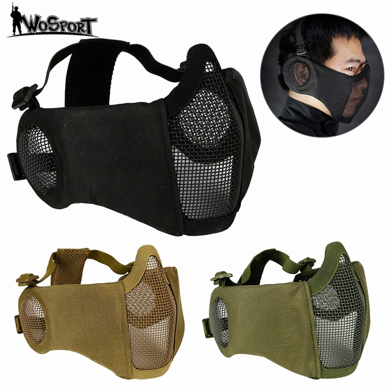 Tactical Steel Mesh Mask Airsoft with Ear Protection Military Hunting Shooting Paintball Game Protective Half Face |