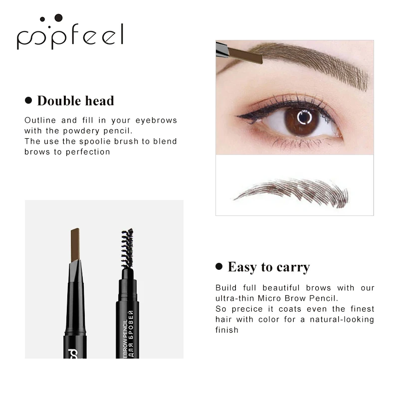 POPFEEL 5 Color Tint Makeup Auto Eyebrow Pencil Natural Eyebrows+ Waterproof Eyebrow Powder Long Lasting Eye Makeup Brow Shades