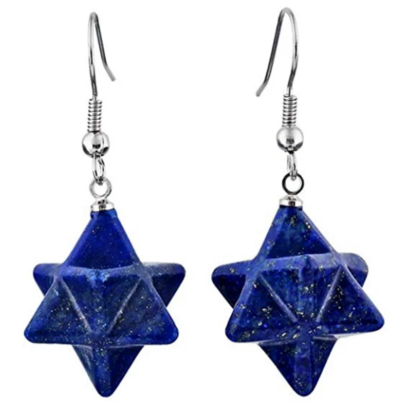Уникальные посеребренные серьги-подвески FYJS с символом Меркаба лазуритом для