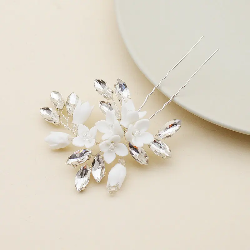 Белые цветы Свадебные для невесты u-образные заколки волос женские свадебные