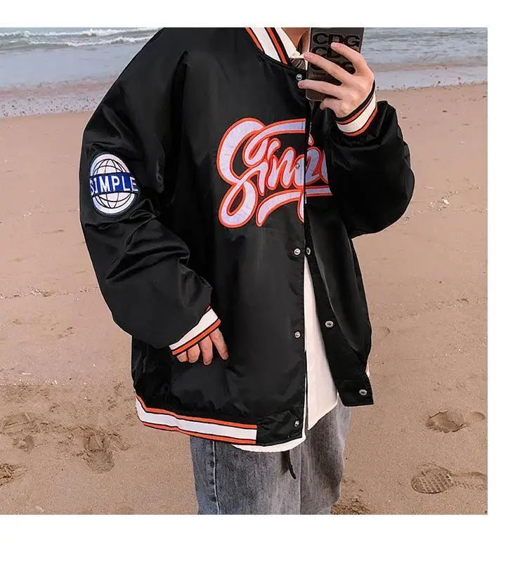 

New jacket women and men Spring cool baseball uniform Western Preppy style stand-up collar coat loose motorcycle jacket pilot