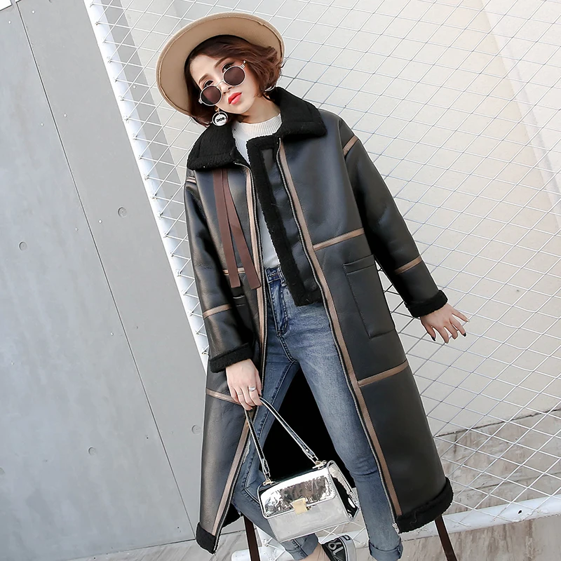 

Long locomotive fur coat female new fur coat integrated school long lambs wool sheep sheared
