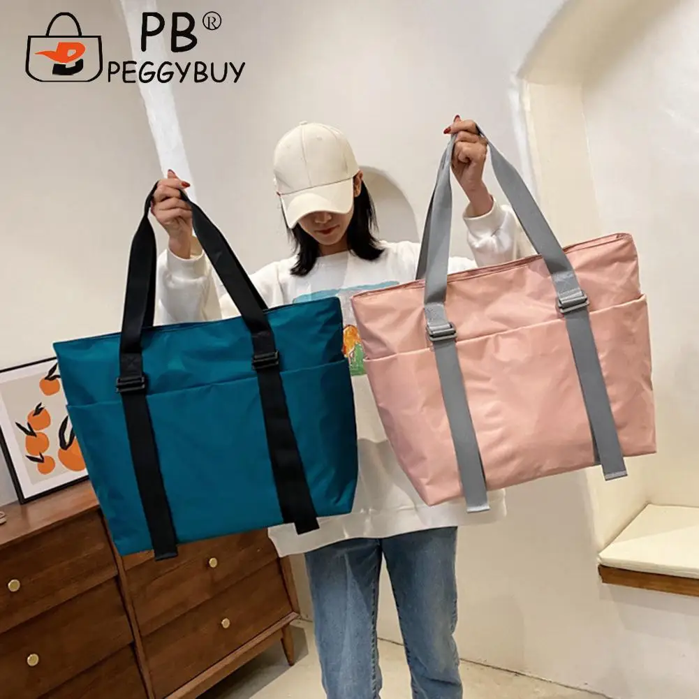 

Портативные Женские однотонные спортивные сумки через плечо для фитнеса, модная нейлоновая вместительная тканевая сумка для хранения, дор...